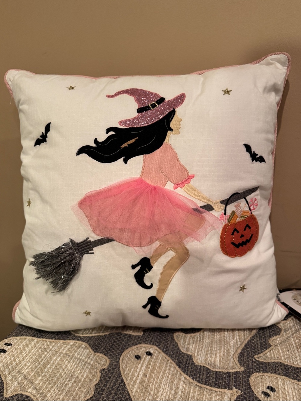 After Midnight Halloween Witch Pink Pillow -  NWT